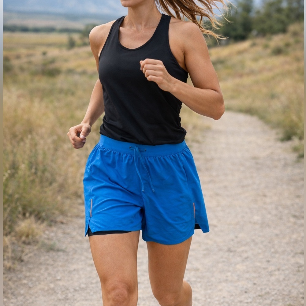 FWD Blue Athletic Running Shorts w/ Built-In Compression Liner Reflective Size L
